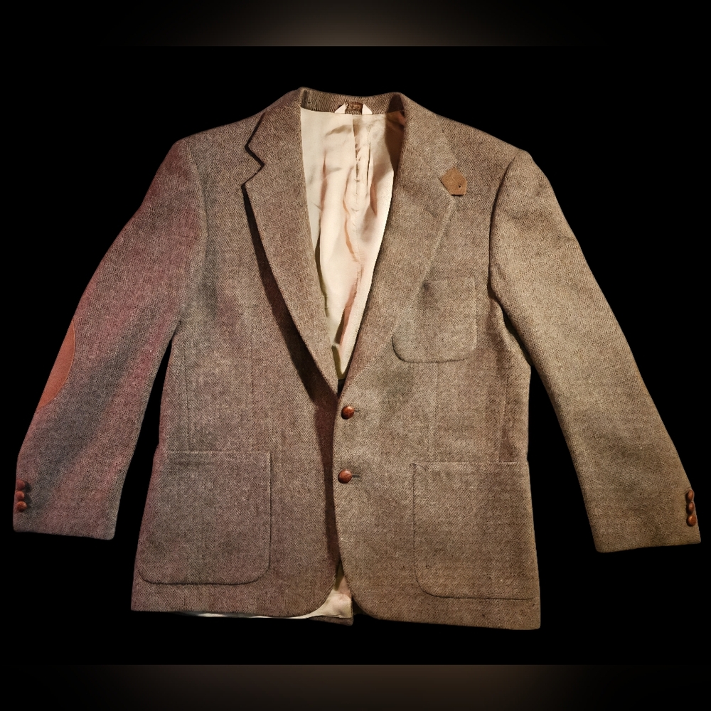Stewart County Wool Blazer Mens 43R Tweed Suede Elbow Patch Made In USA Vintage
